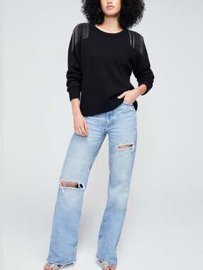 WILDFOX Sympatico Wool Blend Fringe Pullover Sweater – NWTG – Black – Size M